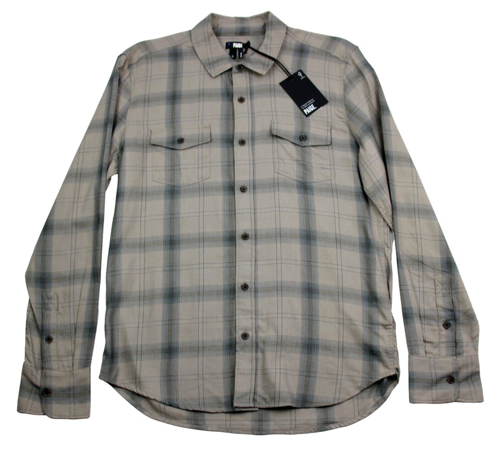 Paige Shirt Mens S Everett Oak Sky Plaid Flannel Cotton Viscose Button up NWT
